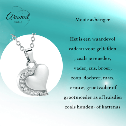 Ashanger hartje staal met zirkonia 24x19mm - Aramat Jewels - Gedenkhangers - cadeautip