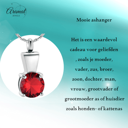 Ashanger met Rode Zirkonia - Zilverkleurig RVS - 28x12 mm - hang1364 - 20002 - Gedenkhangers kopen# - 28mm - alles - ashangers