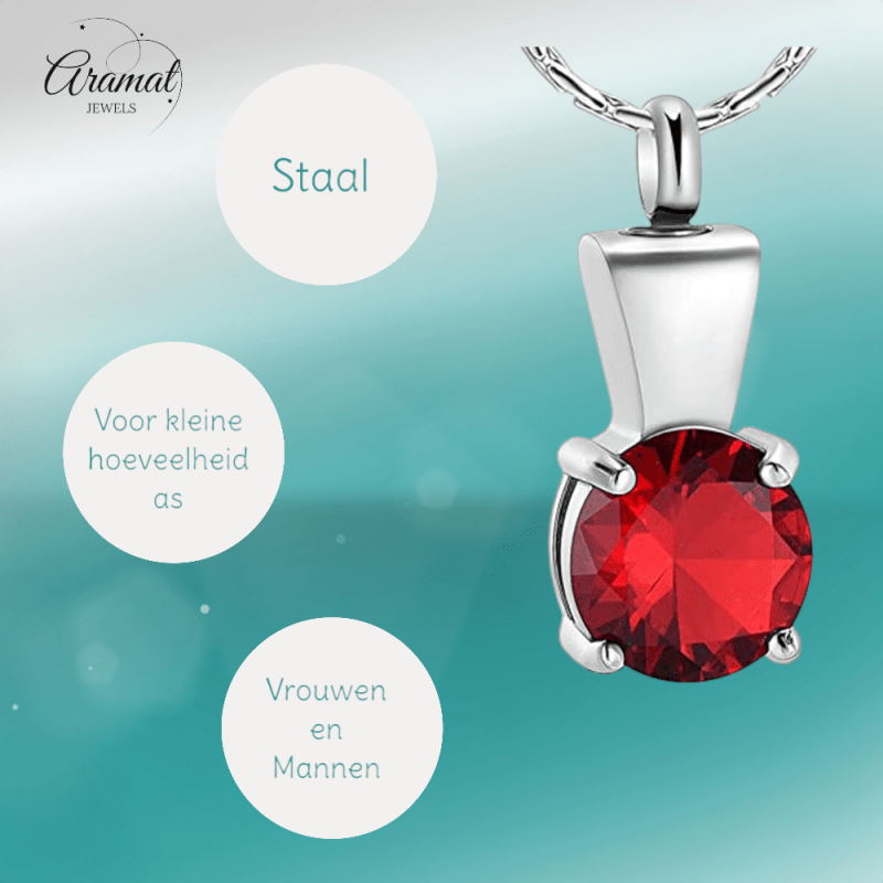 Ashanger met Rode Zirkonia - Zilverkleurig RVS - 28x12 mm - hang1364 - 20002 - Gedenkhangers kopen# - 28mm - alles - ashangers