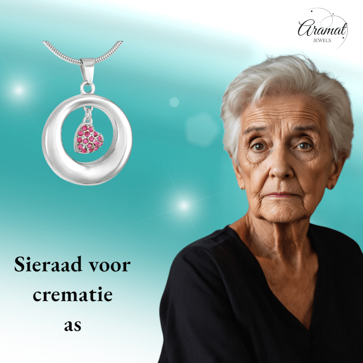 Ashanger open cirkel met roze kristal hart - Aramat Jewels - Gedenkhangers - cadeautip