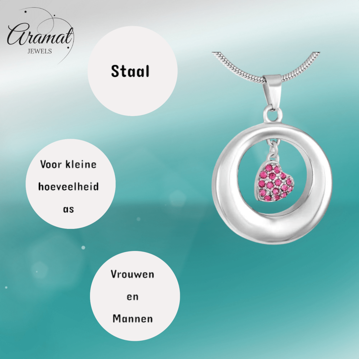 Ashanger open cirkel met roze kristal hart - Aramat Jewels - Gedenkhangers - cadeautip