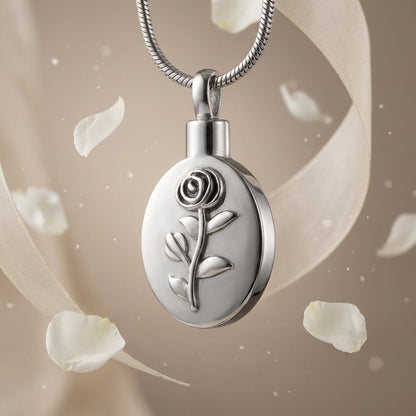 Ashanger Ovaal met Roos - Zilverkleurig RVS - Aramat Jewels - Gedenkhangers - cadeautip