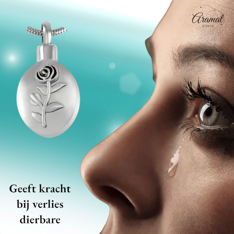 Ashanger Ovaal met Roos - Zilverkleurig RVS - hang566 - Gedenkhangers kopen# - 30mm - alles - ashangers