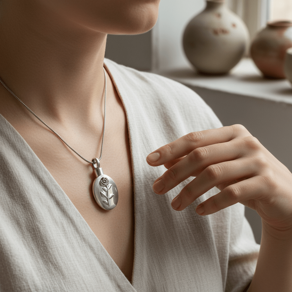 Ashanger Ovaal met Roos - Zilverkleurig RVS - Aramat Jewels - Gedenkhangers - cadeautip