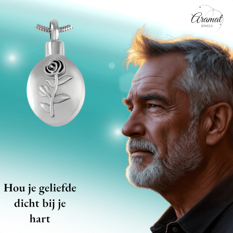 Ashanger Ovaal met Roos - Zilverkleurig RVS - hang566 - Gedenkhangers kopen# - 30mm - alles - ashangers