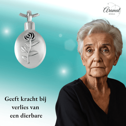 Ashanger Ovaal met Roos - Zilverkleurig RVS - hang566 - Gedenkhangers kopen# - 30mm - alles - ashangers