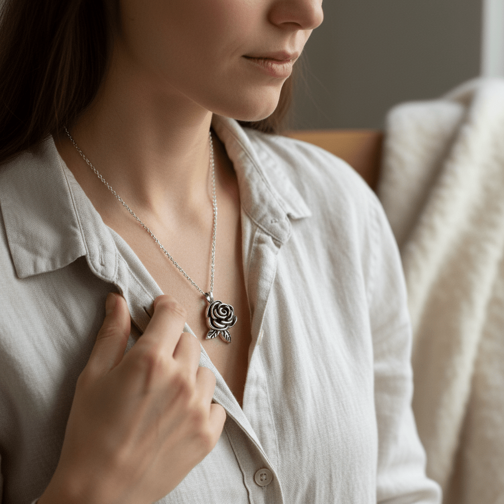 Ashanger Roosvormig met Twee Blaadjes - Zilverkleurig RVS - Aramat Jewels - Gedenkhangers - cadeautip