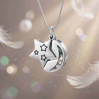 Ashanger Ster en Maan - Zilverkleurig RVS met Abalone - Aramat Jewels - Gedenkhangers - cadeautip