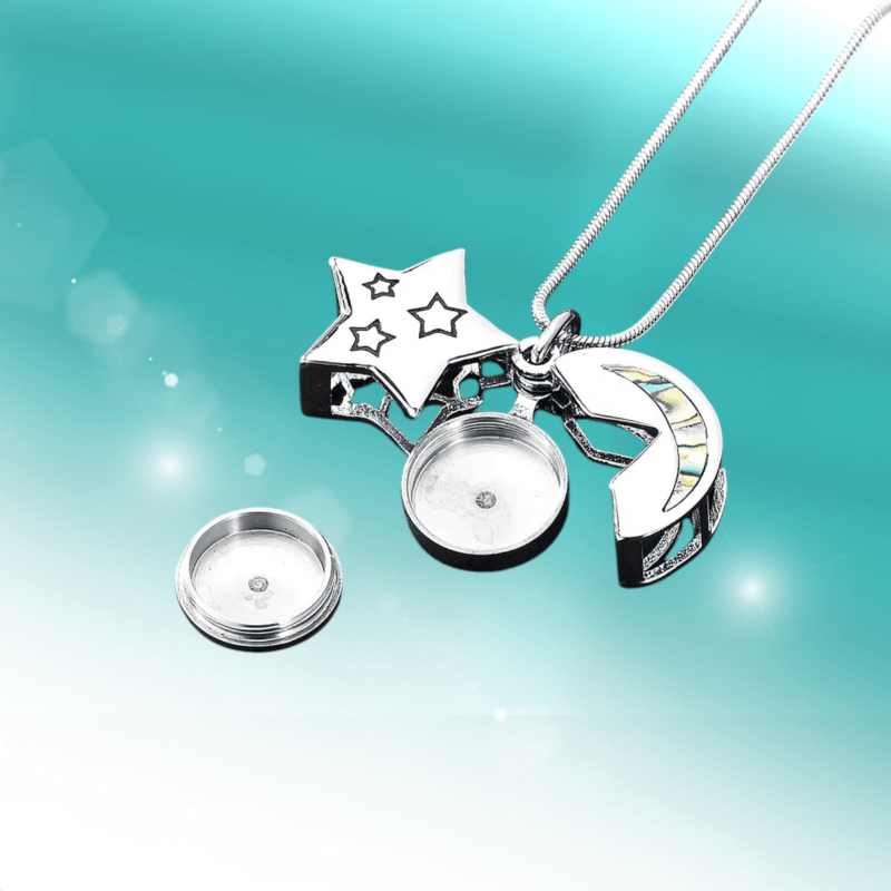 Ashanger Ster en Maan - Zilverkleurig RVS met Abalone - hang1475 - IJD20083 - Gedenkhangers kopen# - 22mm - Abalone - alles