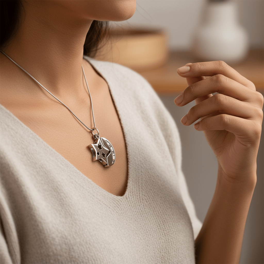 Ashanger Ster en Maan - Zilverkleurig RVS met Abalone - Aramat Jewels - Gedenkhangers - cadeautip