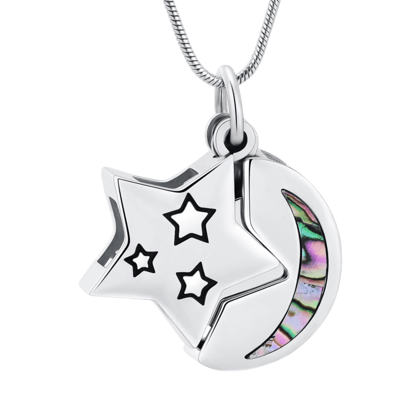 Ashanger Ster en Maan - Zilverkleurig RVS met Abalone - hang1475 - IJD20083 - Gedenkhangers kopen# - 22mm - Abalone - alles