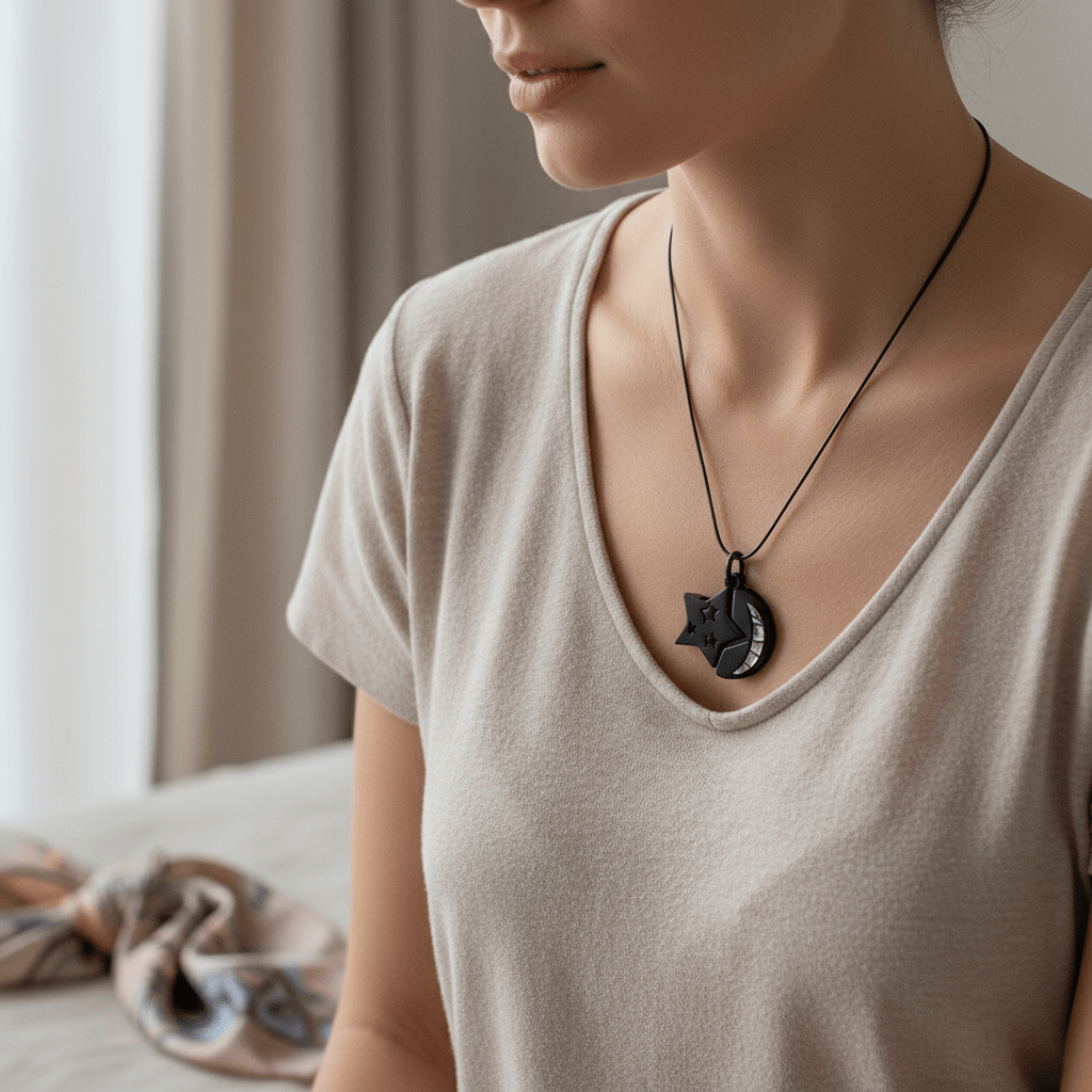 Ashanger Ster en Maan - Zwart RVS met Abalone - Aramat Jewels - Gedenkhangers - cadeautip