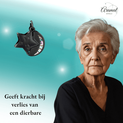Ashanger Ster en Maan - Zwart RVS met Abalone - hang1474 - IJD20083 - Gedenkhangers kopen# - 22mm - Abalone - alles