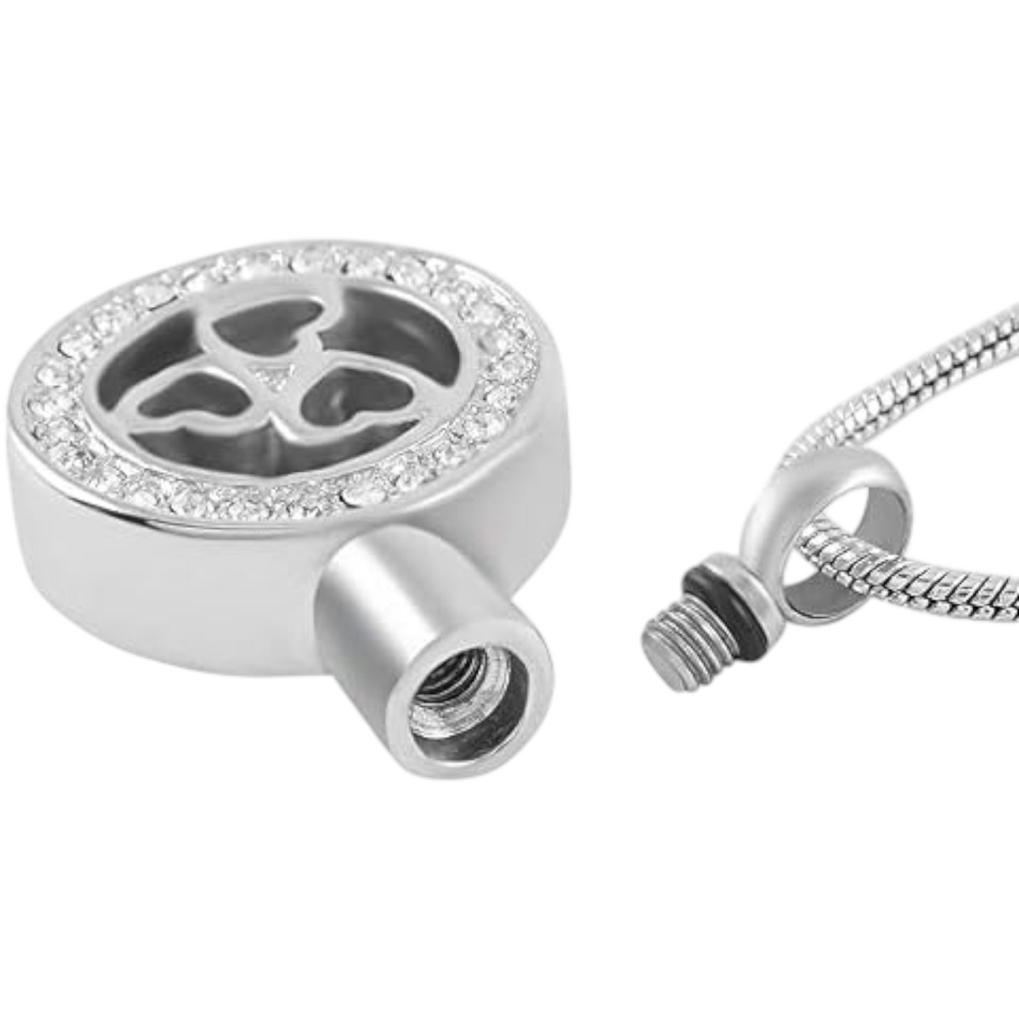 Pendentif rond en frêne orné de 3 cœurs et d'un bord en cristal