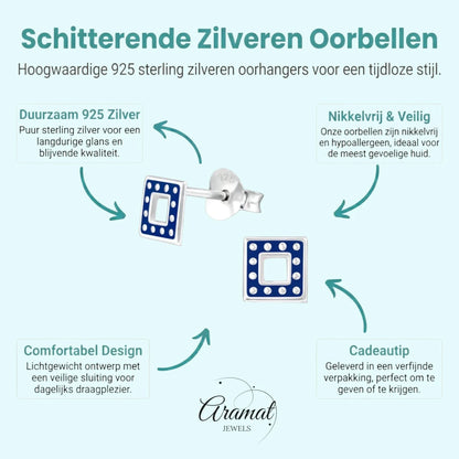 Bali Oorbellen 925 Zilver - Vierkant Donker Blauw - Aramat Jewels - Oorbellen - cadeautip