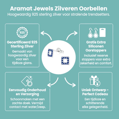 Bali Oorbellen 925 Zilver - Vierkant Donker Blauw - Aramat Jewels - Oorbellen - cadeautip