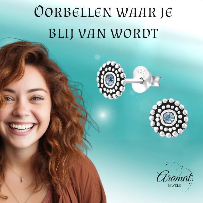 Bali Oorbellen Licht Blauw Kristal | 925 Zilver - oor1058 - 29351 - Oorbellen kopen# - 6mm - 925 Zilver - alles