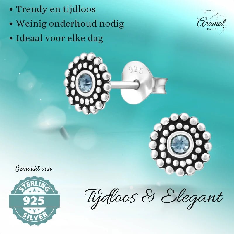 Bali Oorbellen Licht Blauw Kristal | 925 Zilver - oor1058 - 29351 - Oorbellen kopen# - 6mm - 925 Zilver - alles