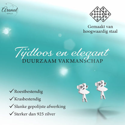 Ballerina Oorstekers RVS – Zilverkleur 10x6mm - Aramat Jewels - Oorbellen - cadeautip