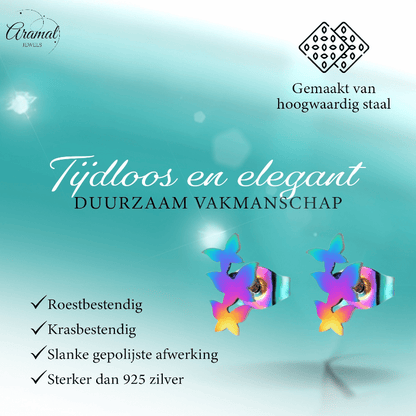 Bar oorstekers multikleur – 3 vlinders – 10x6mm - Aramat Jewels - Oorbellen - cadeautip