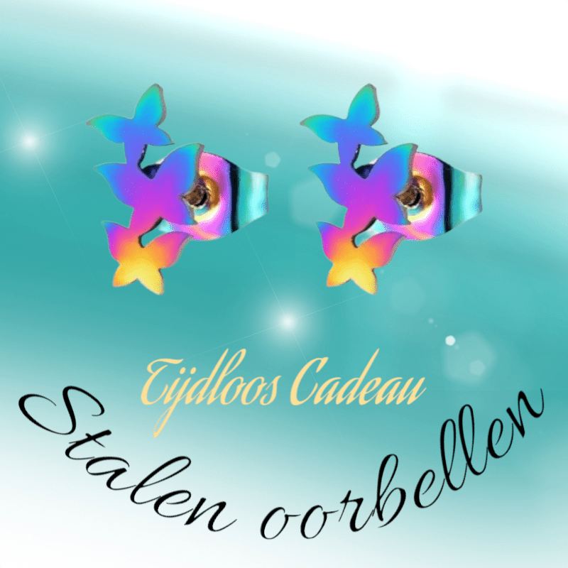 Bar oorstekers multikleur – 3 vlinders – 10x6mm - Aramat Jewels - Oorbellen - cadeautip