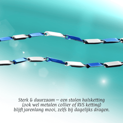 Bicolor Bamboo Ketting Blauw - Zilver Staal – 60cm - Aramat Jewels - Halskettingen - cadeautip