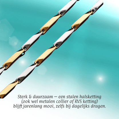 Bicolor Bamboo Ketting van Goud - en Zilverkleurig RVS –3mm Breed - 60cm Lang - Aramat Jewels - Halskettingen - cadeautip