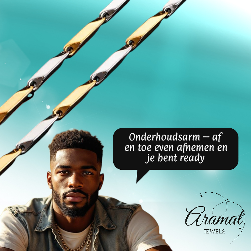 Collier bicolore en bambou, en acier inoxydable doré et argenté – 3 mm de large – 60 cm de long