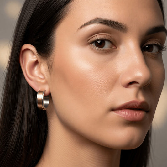 Bicolor RVS Huggie Oorringen met Brede Gouden Streep 20mm - Aramat Jewels - Oorringen - cadeautip