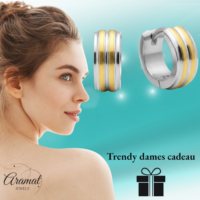 Bicolor RVS Klap creolen voor Kinderen 10mm - Aramat Jewels - Oorringen - cadeautip