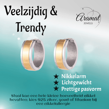 Bicolor RVS Oorringen met Goudkleurige Streep 13x7mm - oor5818 - se28070 - Oorringen kopen# - 13mm - 7mm - alles