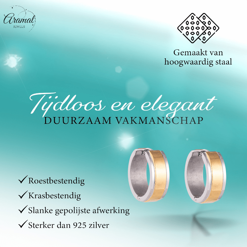 Bicolor RVS Oorringen met Goudkleurige Streep 13x7mm - oor5818 - se28070 - Oorringen kopen# - 13mm - 7mm - alles