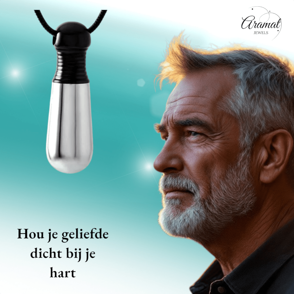 Bicolor stalen ashanger buis – zwart & zilver 38mm - Aramat Jewels - Gedenkhangers - cadeautip