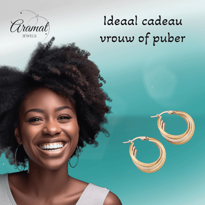 Bicolor Triple Oorringen 35mm – Ruitjesmotief & Stainless Steel - oor6353 - 49847 - Oorringen kopen# - 35mm - alles - bicolor