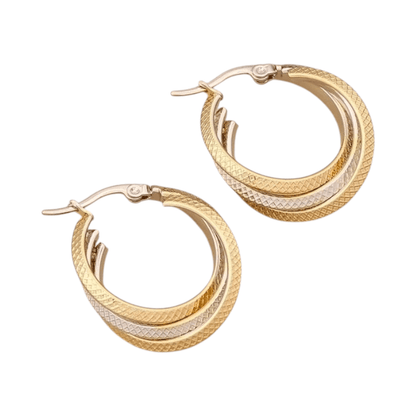 Bicolor Triple Oorringen 35mm – Ruitjesmotief & Stainless Steel - oor6353 - 49847 - Oorringen kopen# - 35mm - alles - bicolor