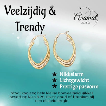 Bicolor Triple Oorringen Ovaal 38x6mm – Goud & Zilver - oor6287 - 49844 - Oorringen kopen# - 35mm - alles - bicolor