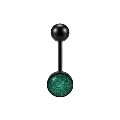 Aramat Jewels black bioplast tongue piercing with green animal print design. 1.6mm gauge, 16mm length.