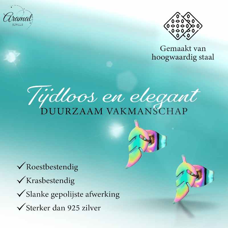 Bladvormige Oorbellen – RVS – 5x13 mm – Uniseks Regenboogkleur - oor151 - Oorbellen kopen# - 13mm - alles - blad