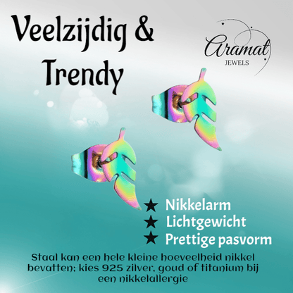 Bladvormige Oorbellen – RVS – 5x13 mm – Uniseks Regenboogkleur - oor151 - Oorbellen kopen# - 13mm - alles - blad