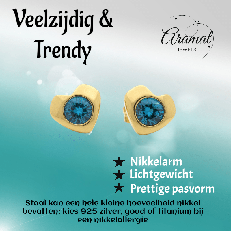 Blauwe Zirkonia Hartjes Oorbellen - Aramat Jewels - Oorbellen - cadeautip