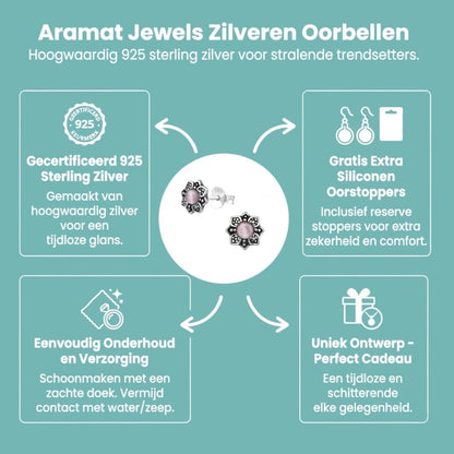 Bloem Oorbellen met Cat Eye Steen - Zilveren Sieraden - Aramat Jewels - Oorbellen - cadeautip