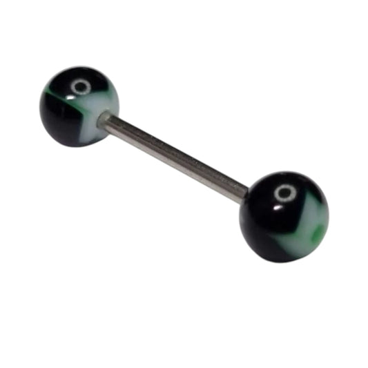 Een paar zwarte en groene glazen bollen