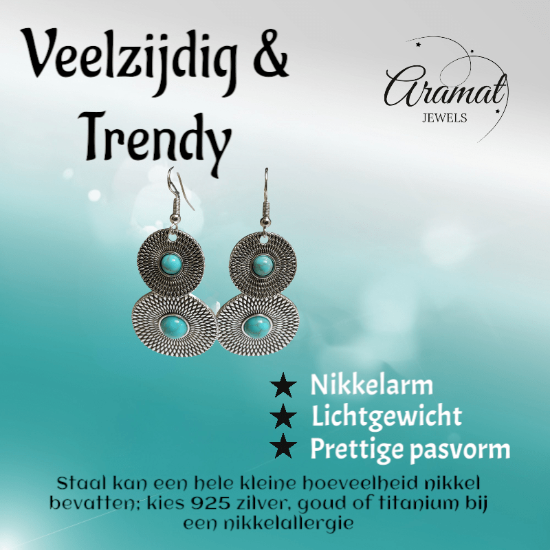 Bohemien Oorhangers met Dubbele Cirkels - oor6029 - Oorhangers kopen# - 65mm - alles - bali