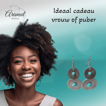 Bohemien Oorhangers met Dubbele Cirkels - oor6029 - Oorhangers kopen# - 65mm - alles - bali