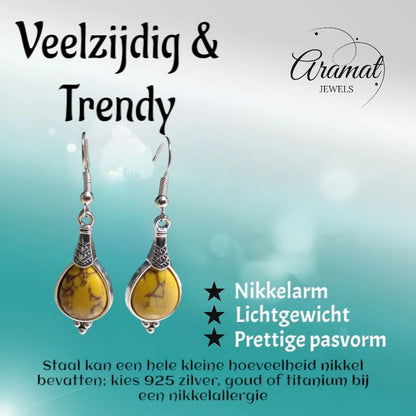 Boho Druppel Oorhangers – Gele Steen – 52x15mm - oor6032 - Oorhangers kopen# - 50mm - alles - bali