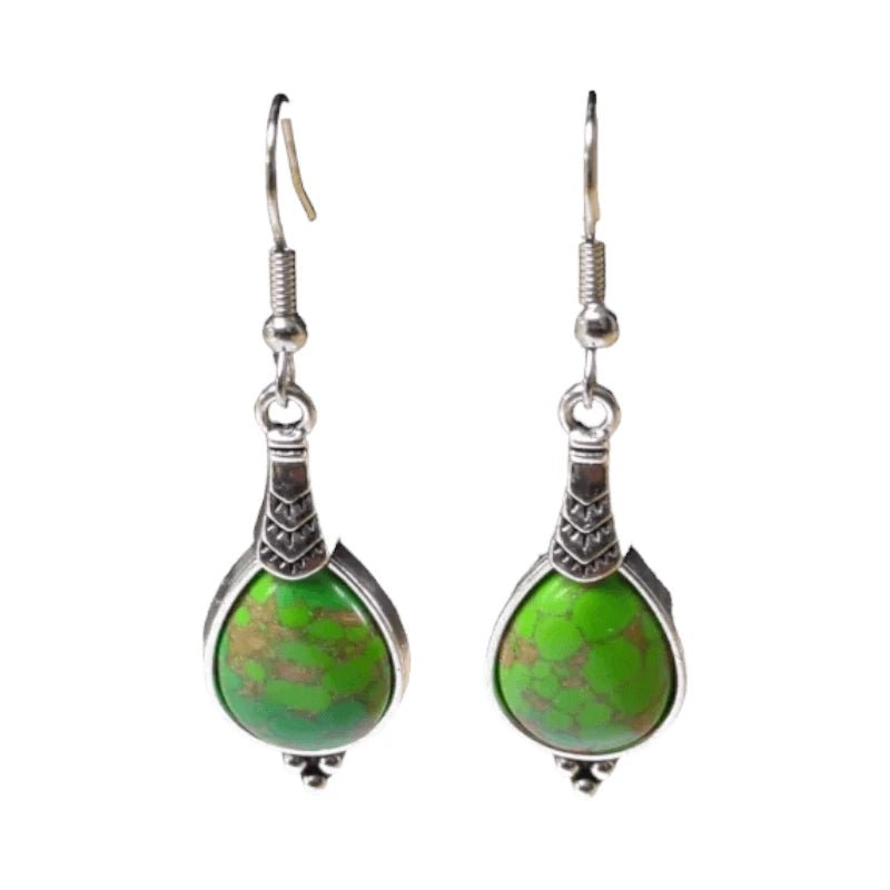 Boho Druppel Oorhangers – Groen Gemarmerde Steen – 52x15mm - oor6035 - Oorhangers kopen# - 50mm - alles - bali