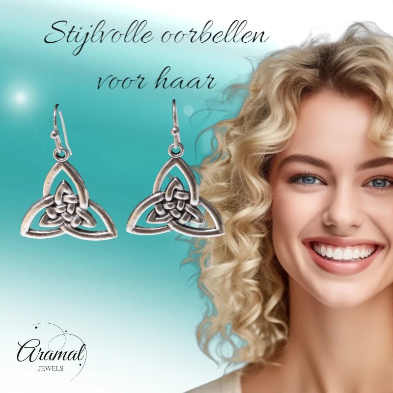Boho Druppel Oorhangers met Keltisch Triquetra - oor6058 - Oorhangers kopen# - 35mm - alles - bali