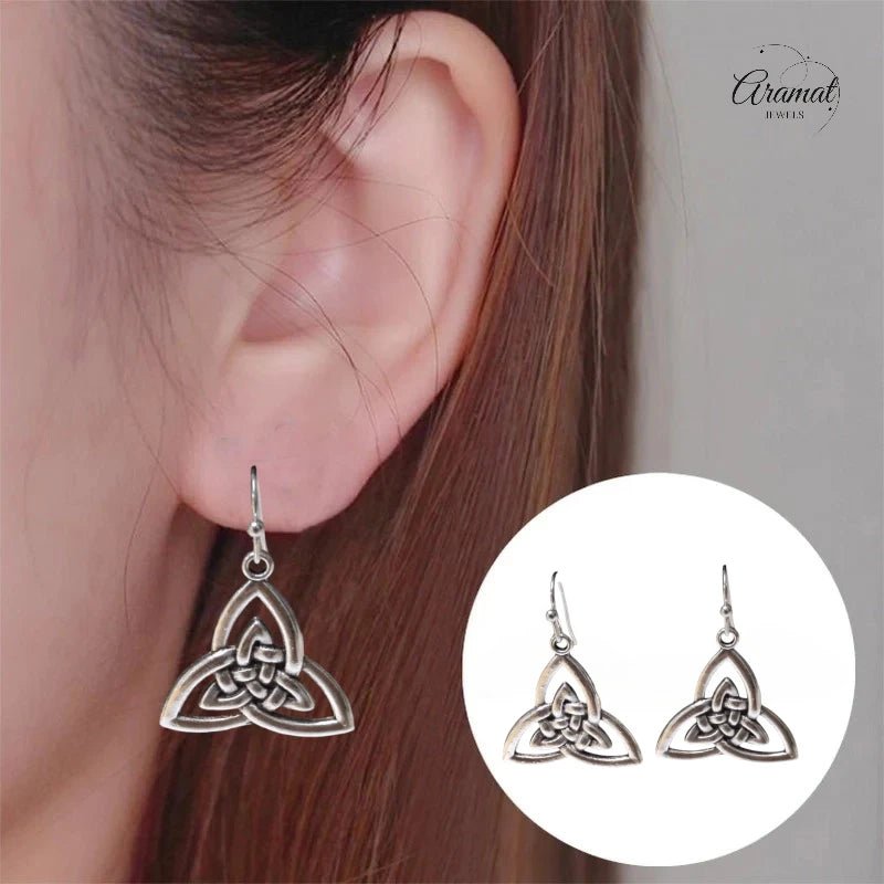 Boho Druppel Oorhangers met Keltisch Triquetra - oor6058 - Oorhangers kopen# - 35mm - alles - bali