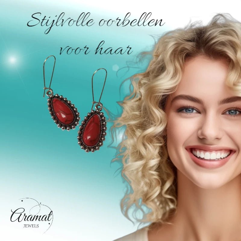 Boho Druppel Oorhangers met Steen - oor6049 - Oorhangers kopen# - 55mm - alles - bali