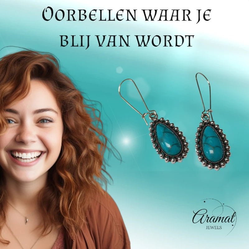 Boho Druppel Oorhangers met Steen - oor6049 - Oorhangers kopen# - 55mm - alles - bali